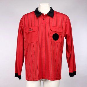Score Mens Referee‎ Shirt Red Black Pinstripe Long Sleeve Jersey Size L